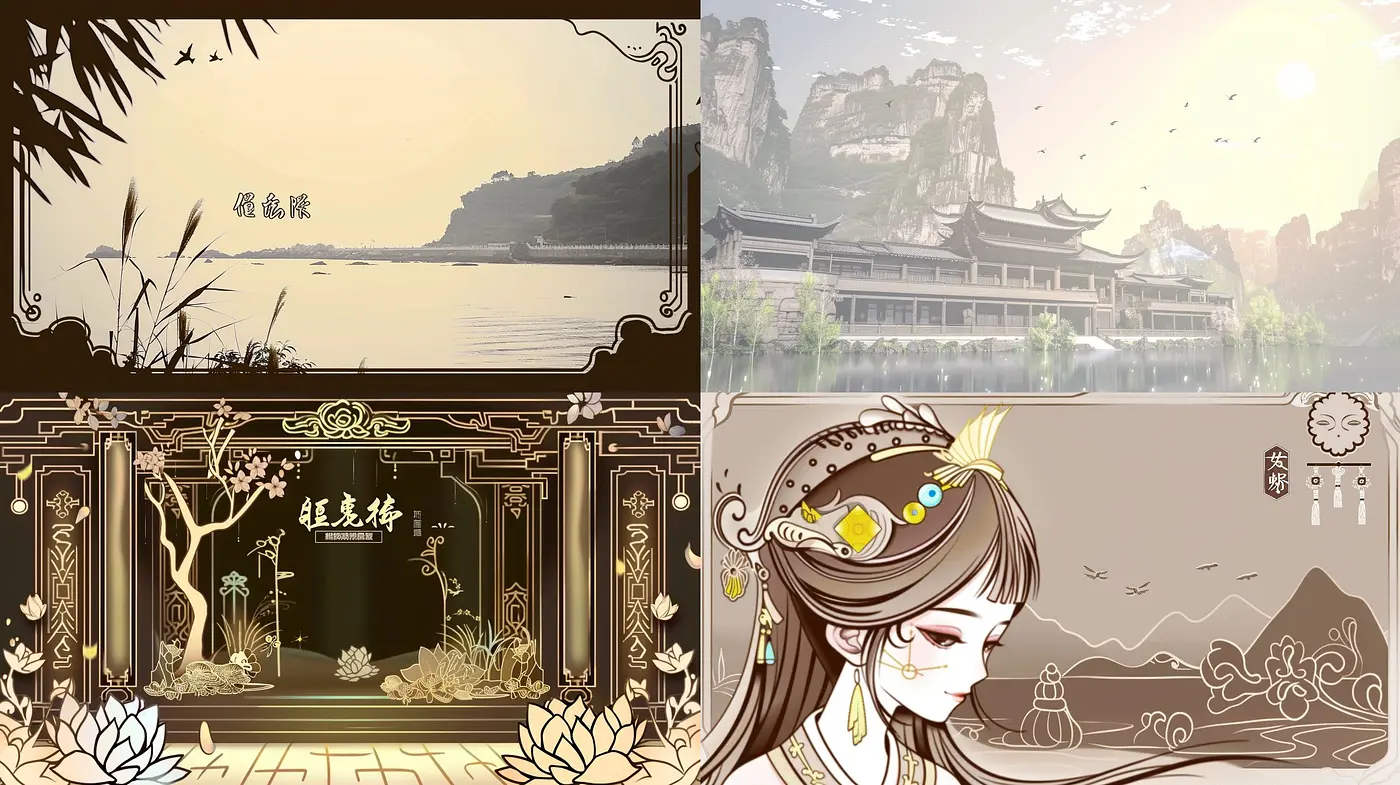 Sepia-Toned Serenity: A Harmonious Blend of Traditional East Asian Motifs and Monochromatic Elegance - Midjourney sref style
