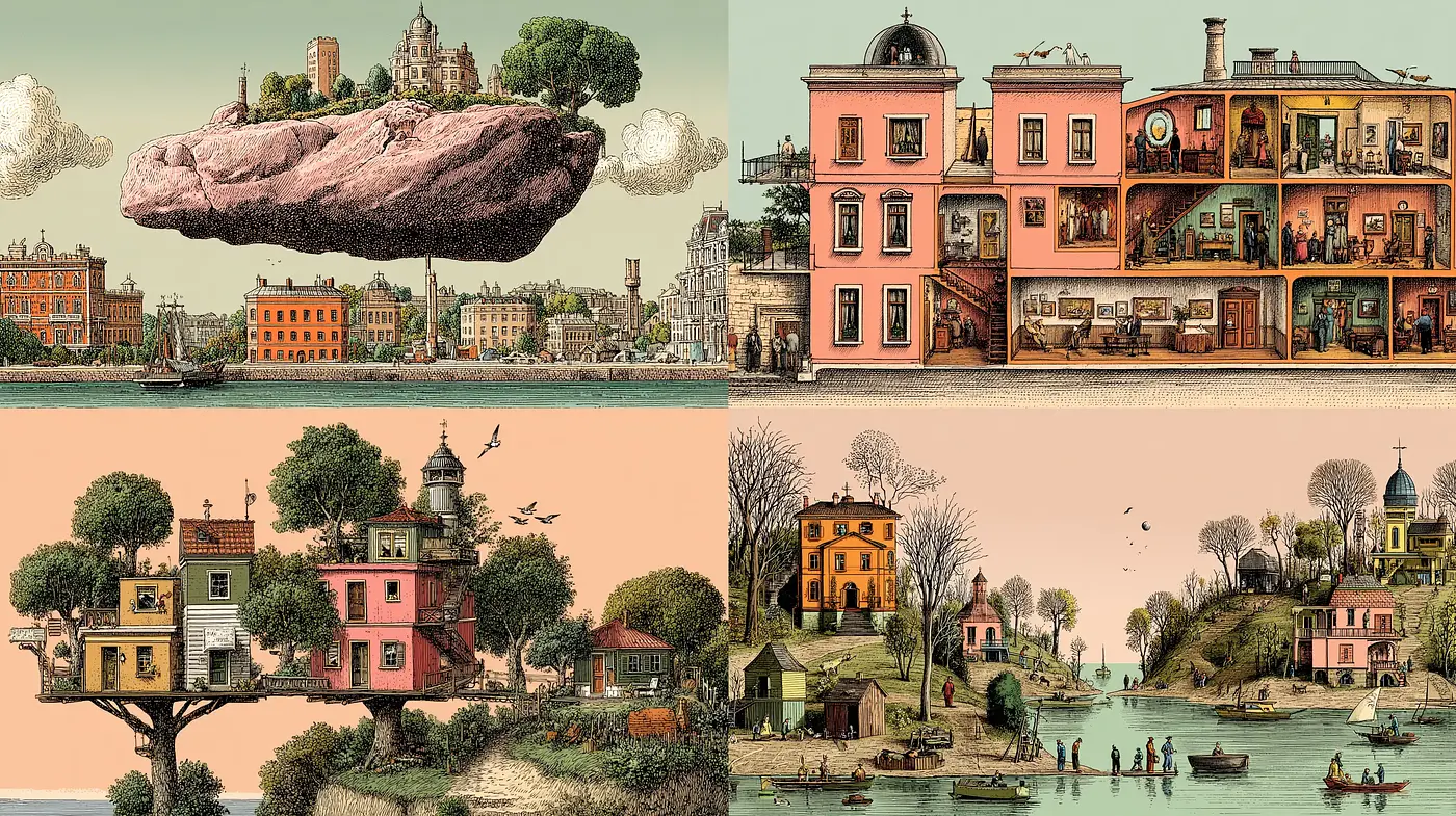 Surrealist Landscape with a Whimsical Touch - Midjourney sref style
