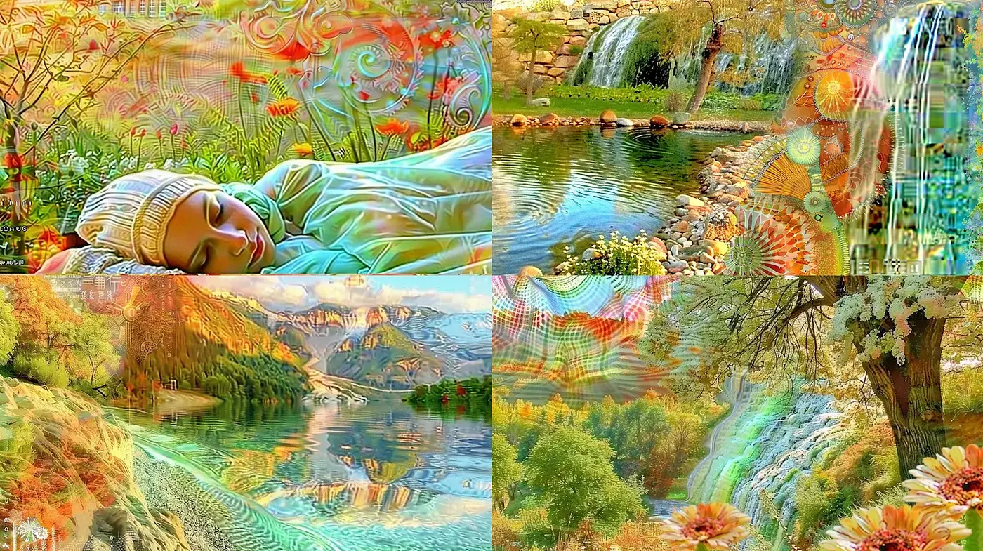 Surreal Dreamlike Landscapes with Vibrant Patterns and Organic Elements - Midjourney sref style