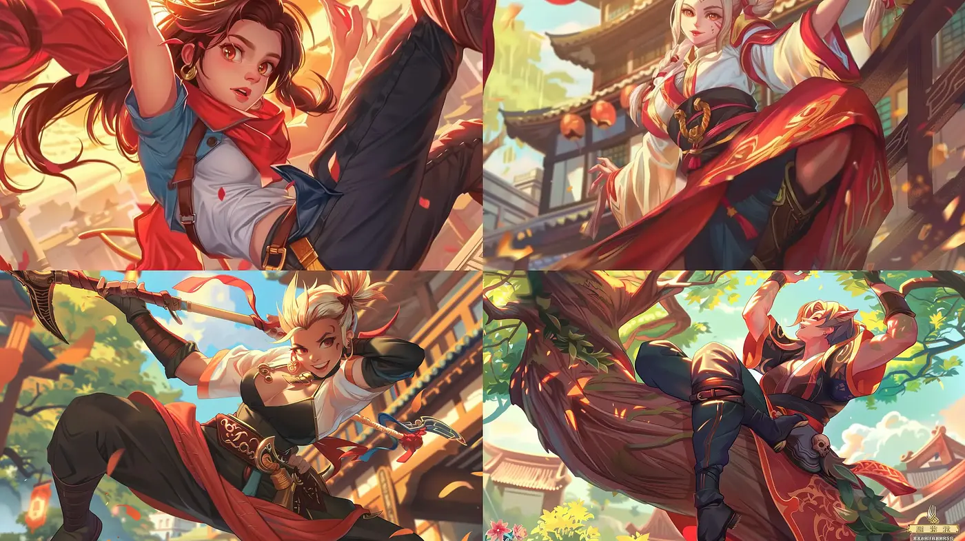 Dynamic Elegance in a Stylized Anime-Inspired Digital Art Series - Midjourney sref style