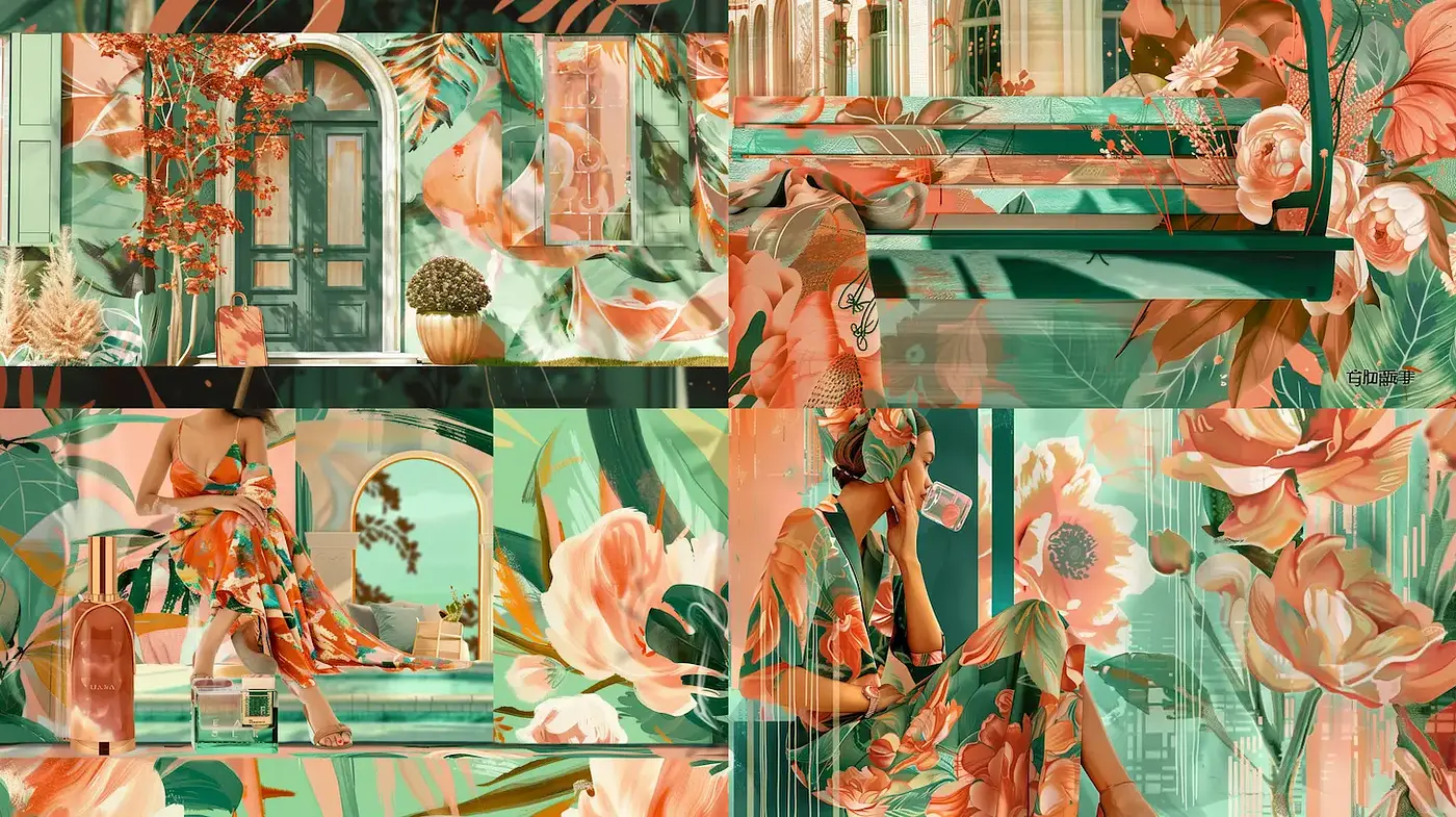 Vibrant Tropical Aesthetic with Floral Abundance and Retro Vibes - Midjourney sref style