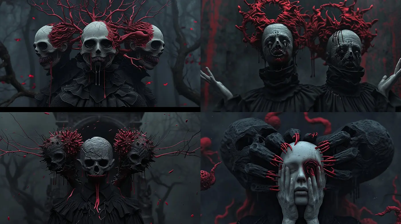 Ethereal Macabre: A Synchronous Dance of Morbidity and Elegance - Midjourney sref style