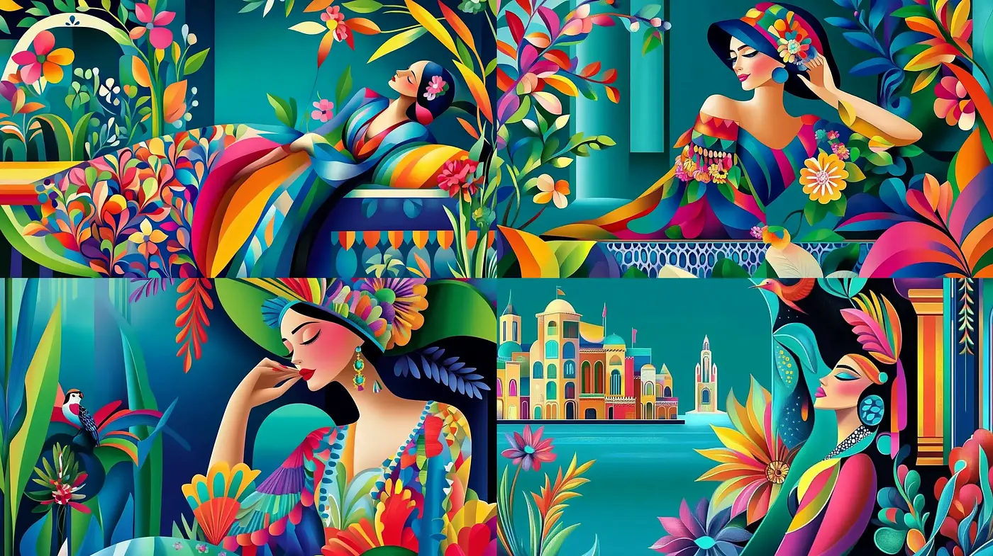 Tropical Enchantment: A Harmony of Vivid Colors and Stylized Nature - Midjourney sref style