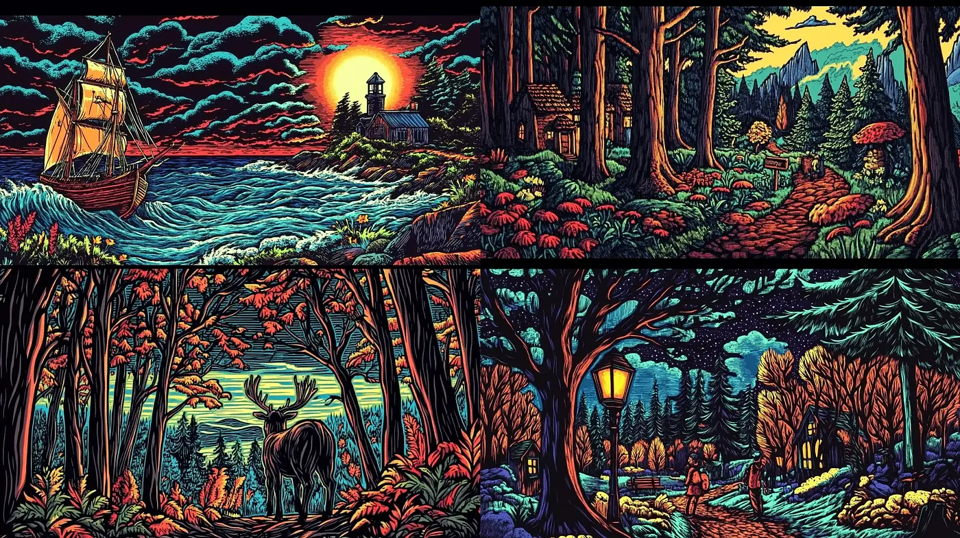 Luminescent Twilight Dreamscapes: A Homage to Stylized Nature - Midjourney sref style