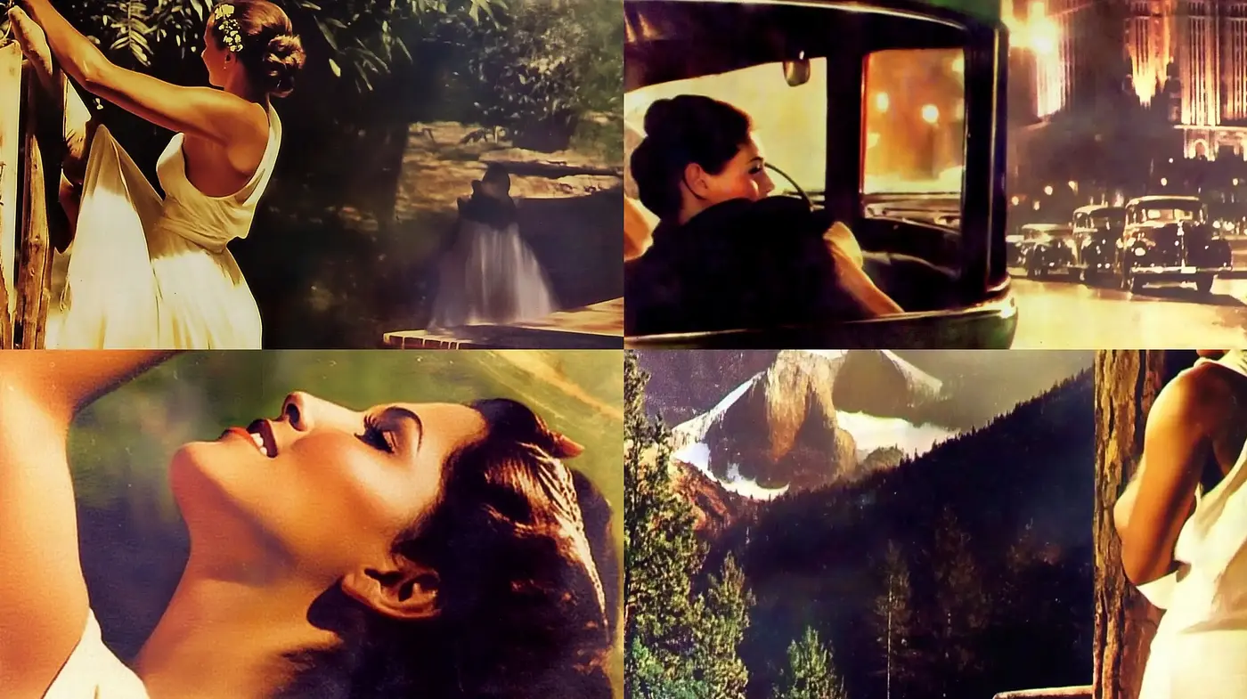 Luminous Nostalgia: A Cinematic Tapestry of Golden Hour Hues and Vintage Elegance - Midjourney sref style