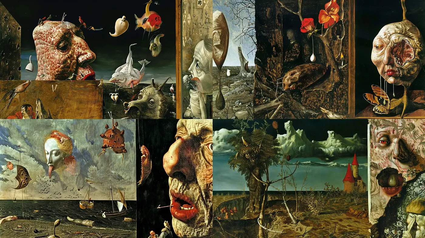 Surreal Dreamscapes with Gothic and Hieronymus Bosch Influences - Midjourney sref style
