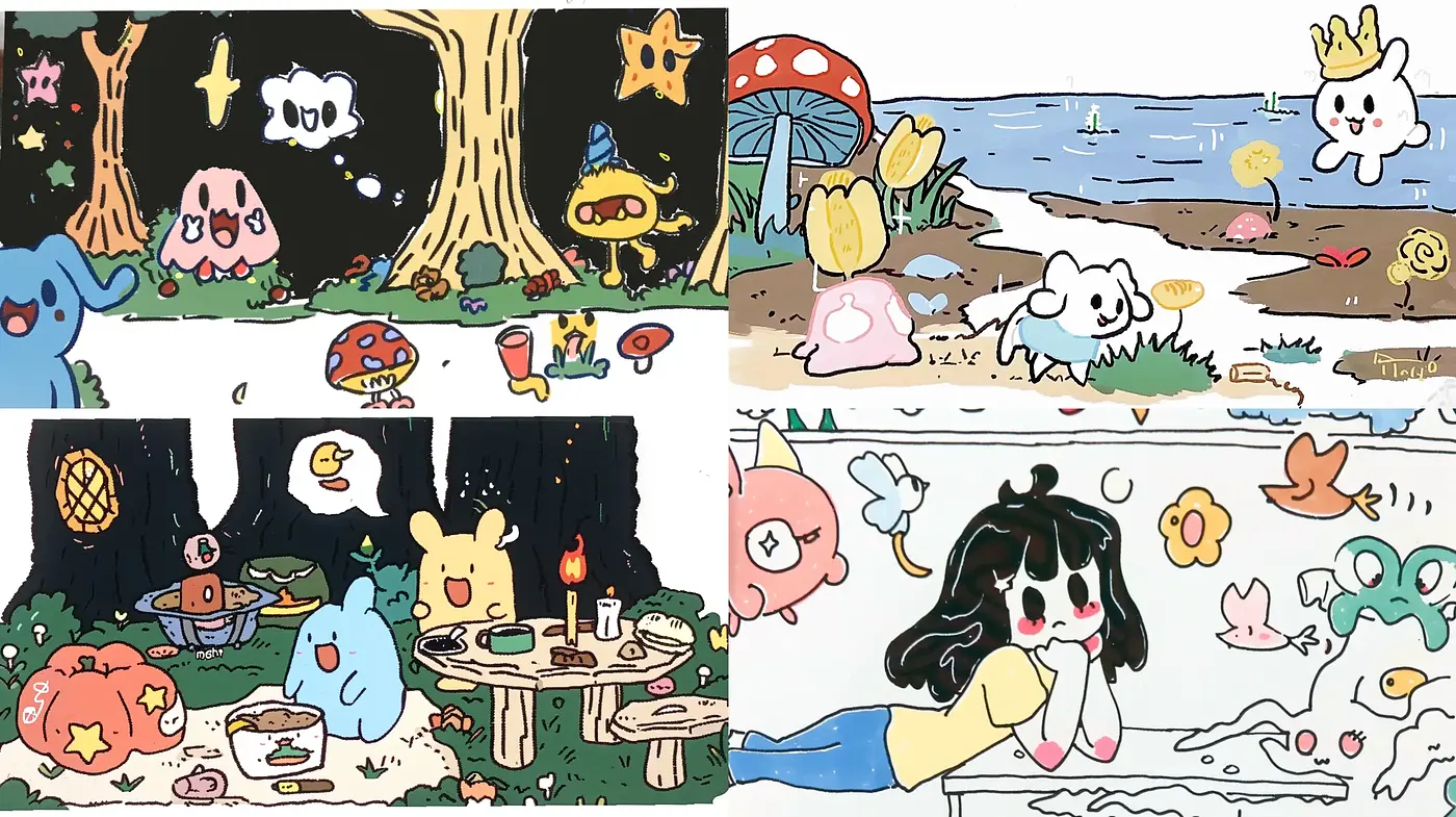 Whimsical Storybook Illustrations with a Modern Cartoon Flair - Midjourney sref style