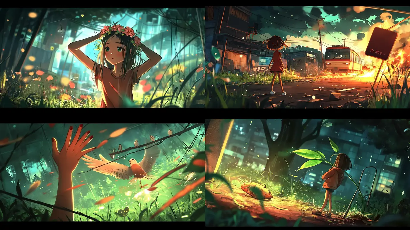 Lush Greenery in Twilight Hues: A Fusion of Modern Fantasy and Serene Dystopia - Midjourney sref style