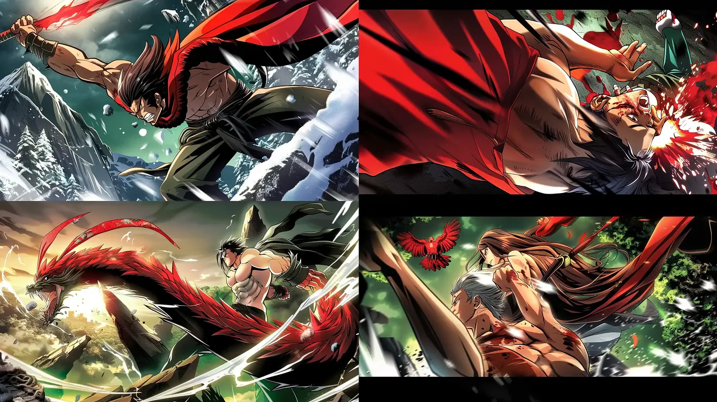 Dynamic Brushstrokes and Intense Emotion in Anime-Inspired Action Art - Midjourney sref style