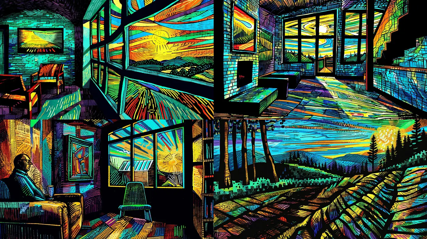 Vibrant Chromatic Harmonies: A Fusion of Vivid Textures and Luminous Landscapes - Midjourney sref style