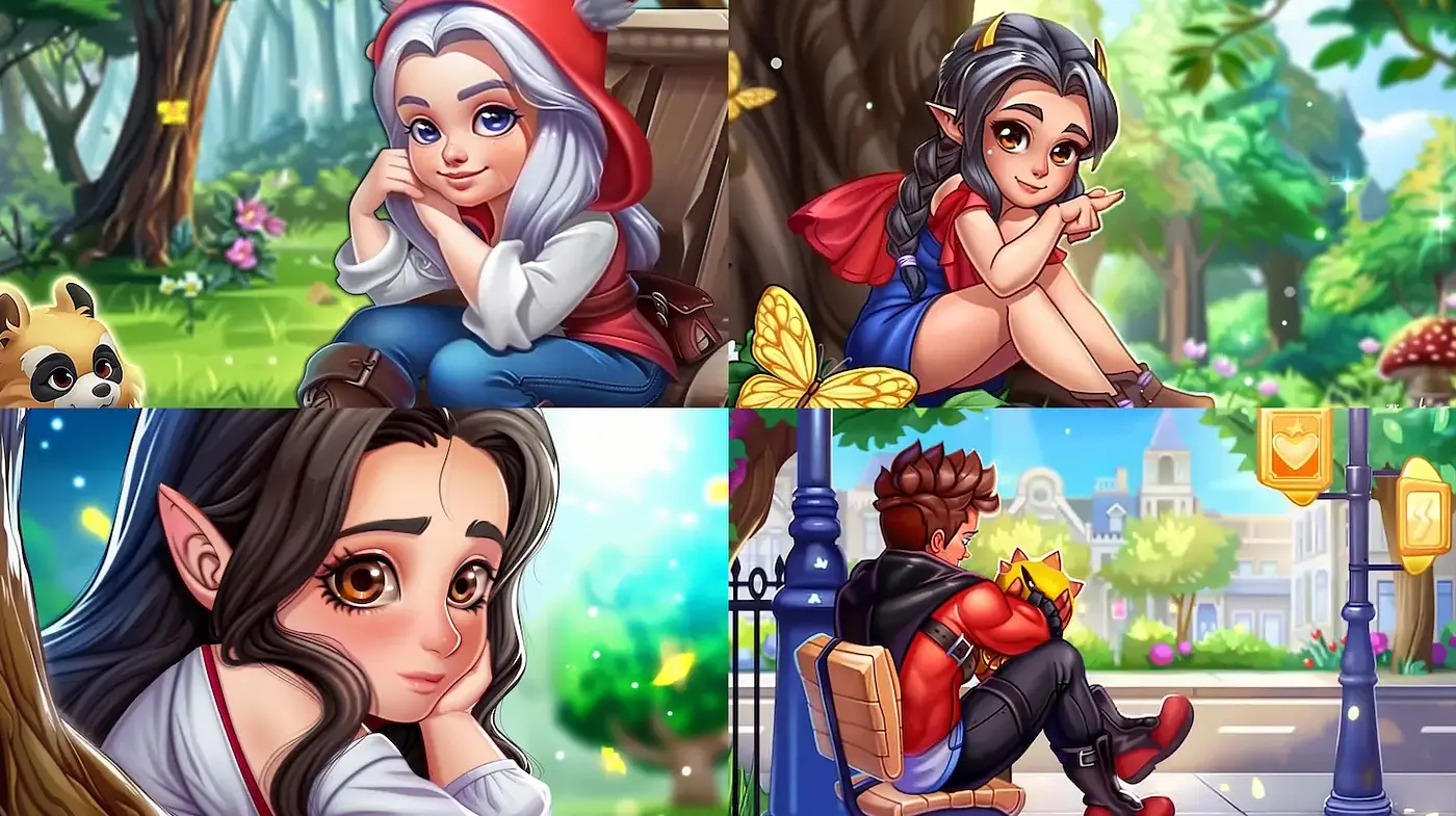 Whimsical Fantasy with Vibrant Character Expressions - Midjourney sref style