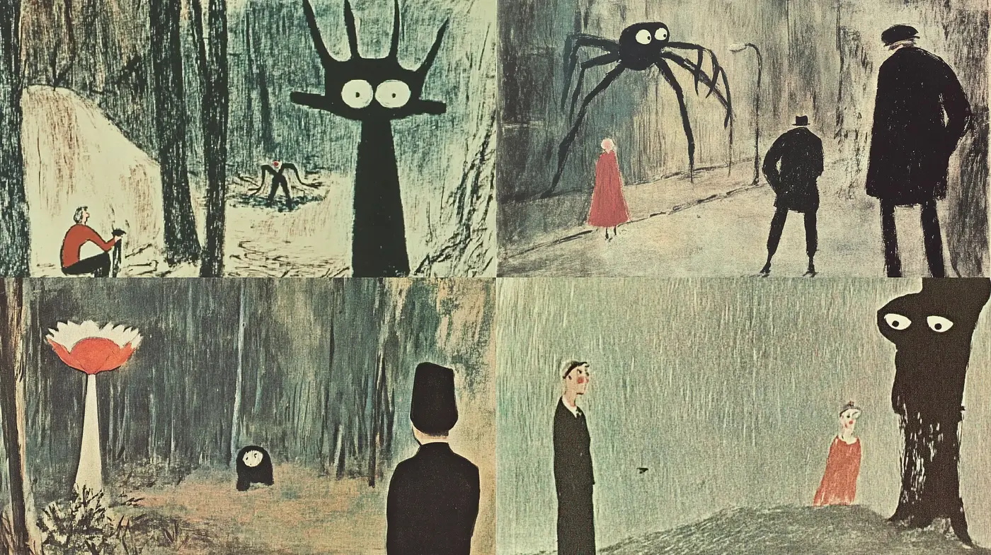 Surreal Enigmatic Scenes with Expressionist Undertones - Midjourney sref style