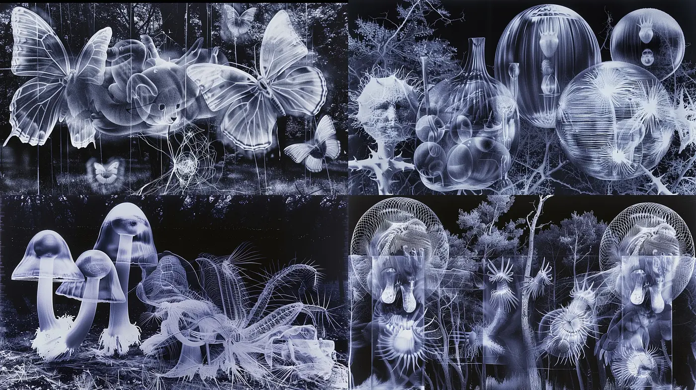 Monochromatic Ethereal Botanical Fusion - Midjourney sref style