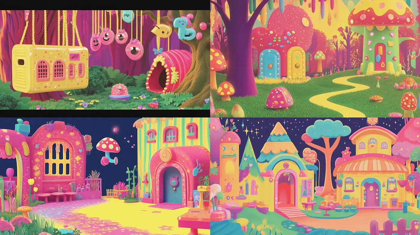 Surreal Candy-Colored Dreamscape Artistry - Midjourney sref style