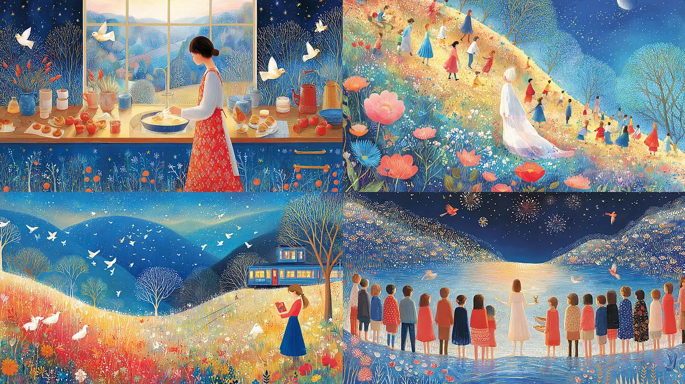 Vibrant and Whimsical Illustrations Evoking a Dreamlike Atmosphere - Midjourney sref style