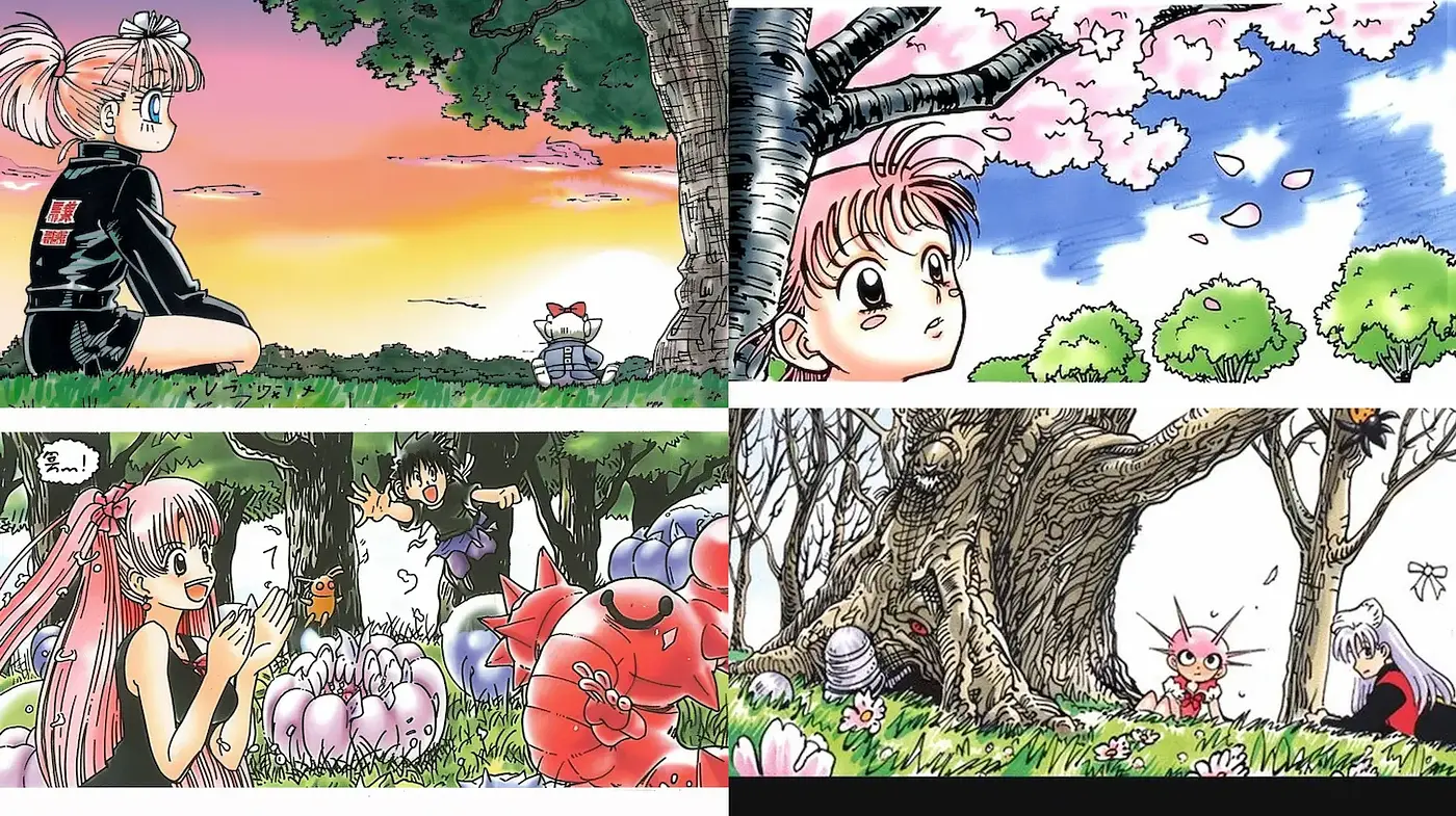 Whimsical Manga-inspired Illustrations with Consistent Natural Elements - Midjourney sref style