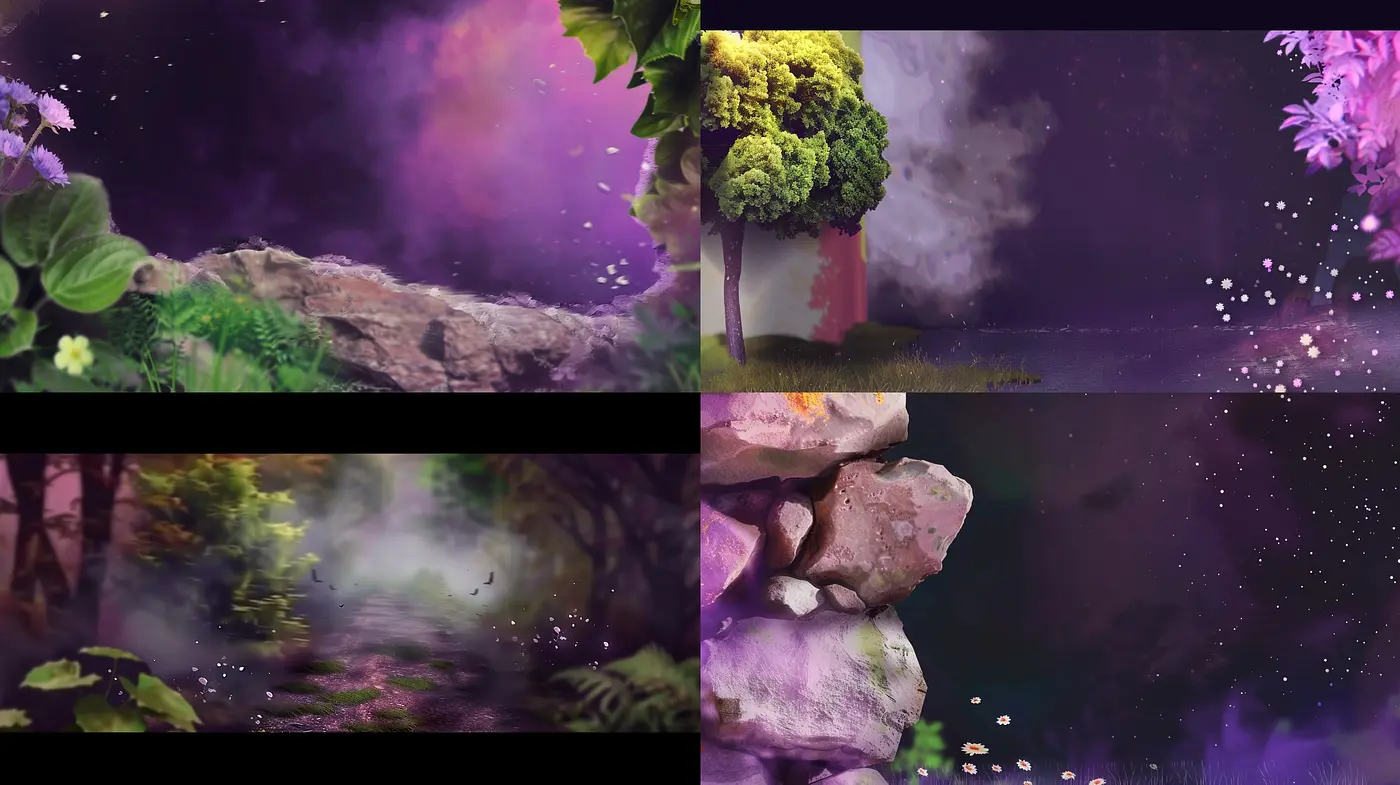 Ethereal Nature Dreamscape: A Fusion of Vivid Purples and Soft Ambient Textures - Midjourney sref style
