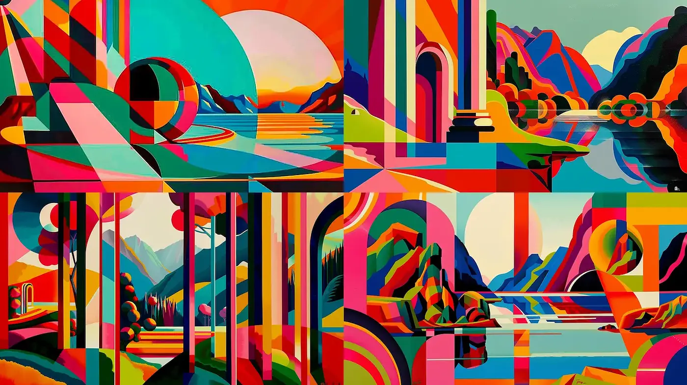 Vibrant Geometric Landscapes with a Contemporary Twist - Midjourney sref style