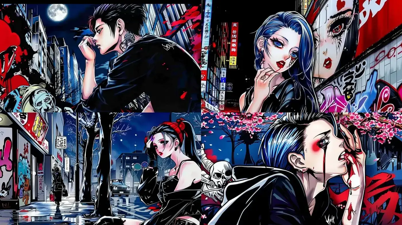 Urban Gothic Anime Aesthetic with a Dark, Dramatic Mood - Midjourney sref style