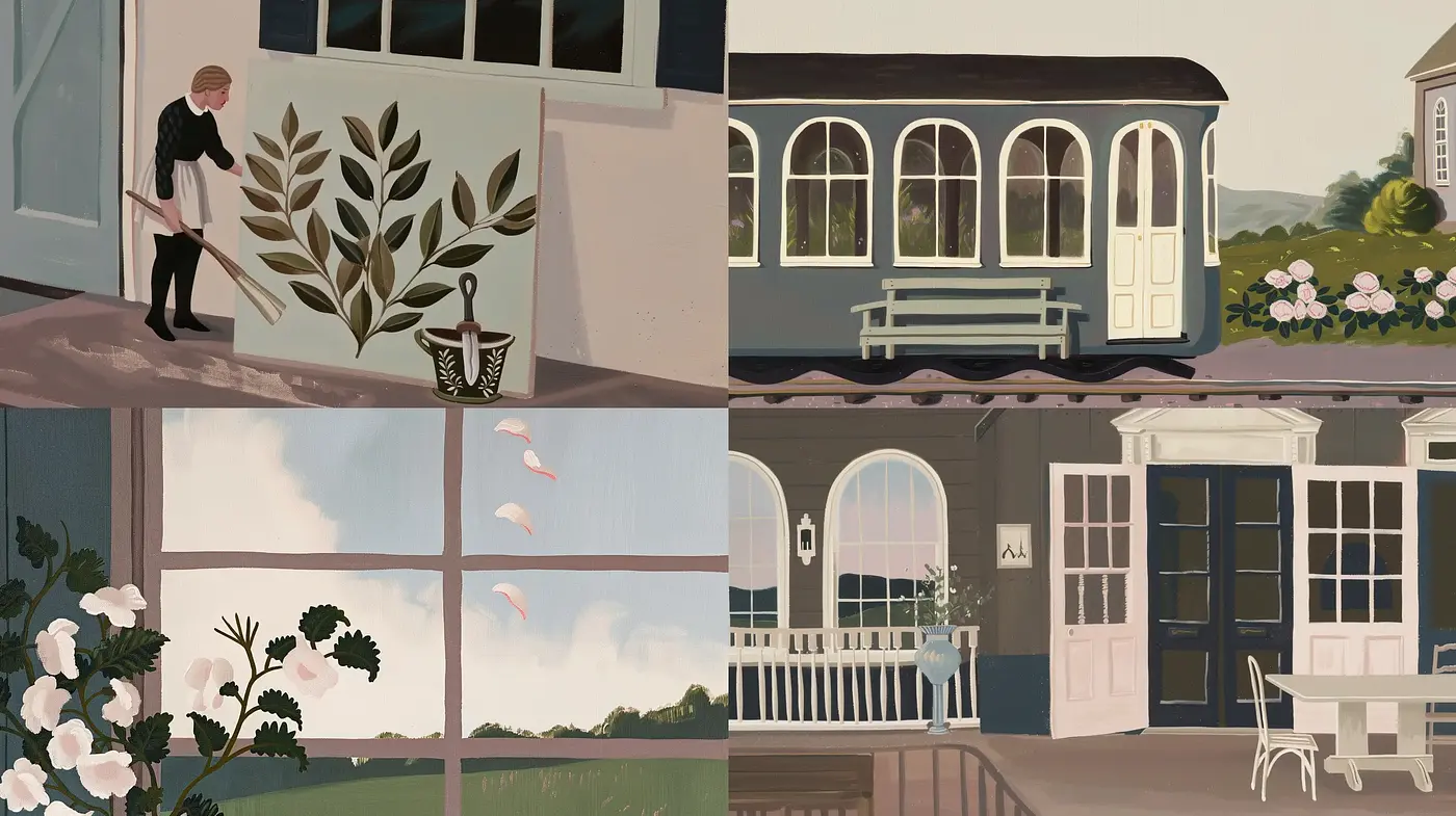 Tranquil Suburban Scenes with a Modern Digital Impressionist Touch - Midjourney sref style