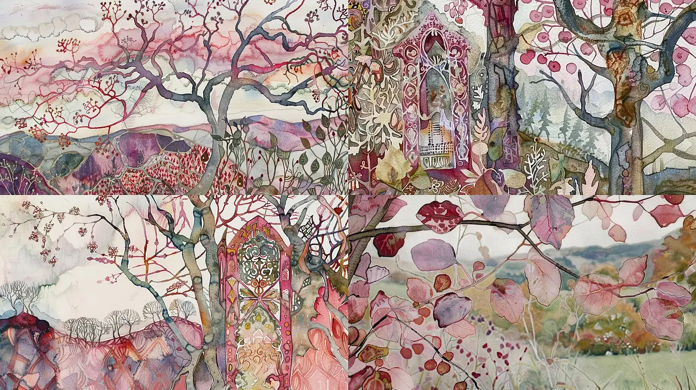 Whimsical Nature Tapestry with Stylized Chromatic Flourishes - Midjourney sref style