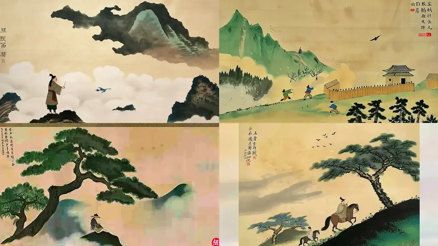 Serene and Ethereal Landscape Illustrations with Traditional Influence - Midjourney sref style