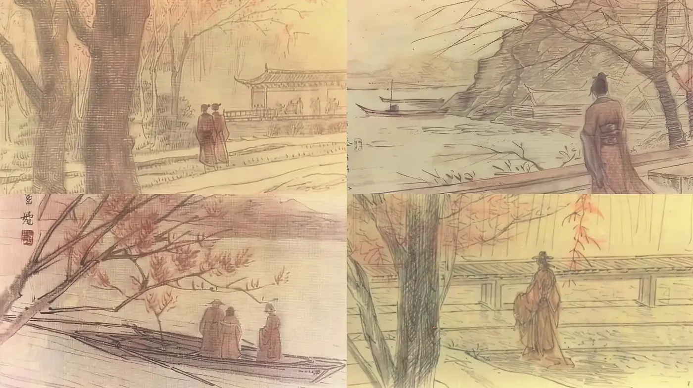 Serene and Poetic Landscape Illustrations with a Soft Watercolor Aesthetic - Midjourney sref style
