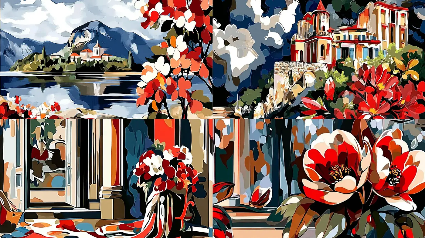 Elegant Stylized Florals in Vibrant Expressionist Landscapes - Midjourney sref style