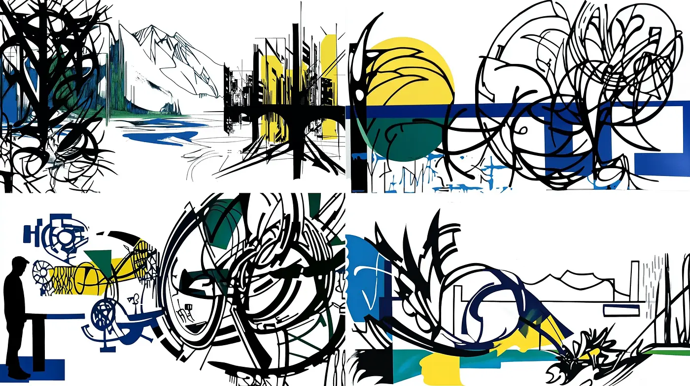 Abstract Geometric Harmony with Bold Contours and a Limited Palette - Midjourney sref style