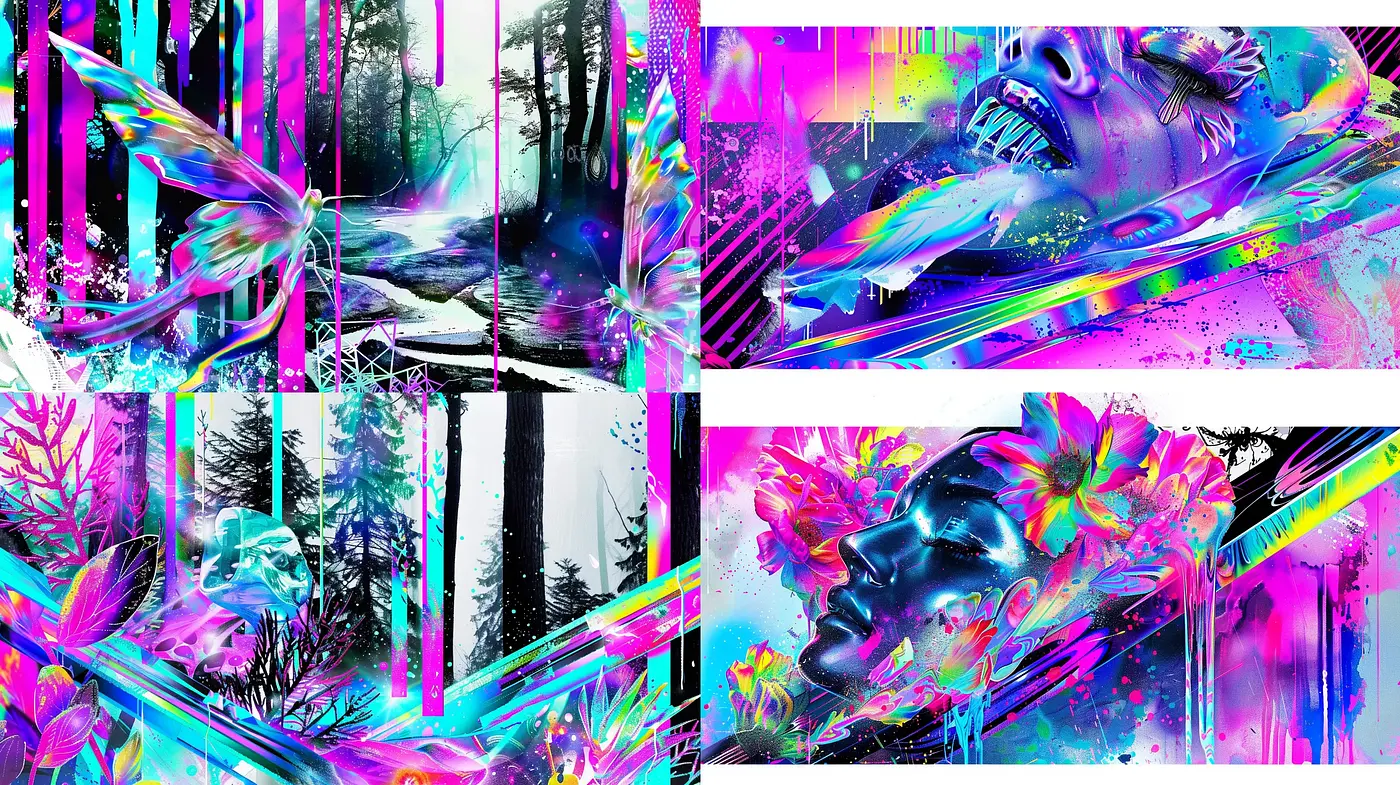 Psychedelic Neon Dreamscape Fusion - Midjourney sref style