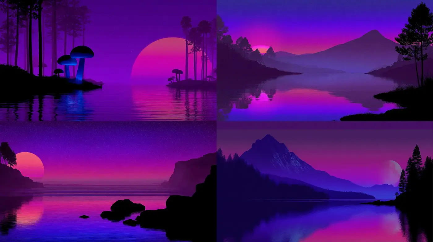 Surreal Gradient Landscapes with Dreamlike Elements - Midjourney sref style
