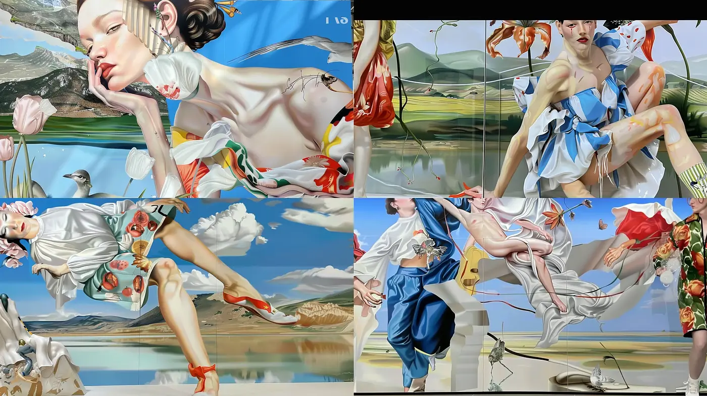 Surrealist Reverie: A Fusion of Classical Figurative with Modern Fluid Dynamics - Midjourney sref style
