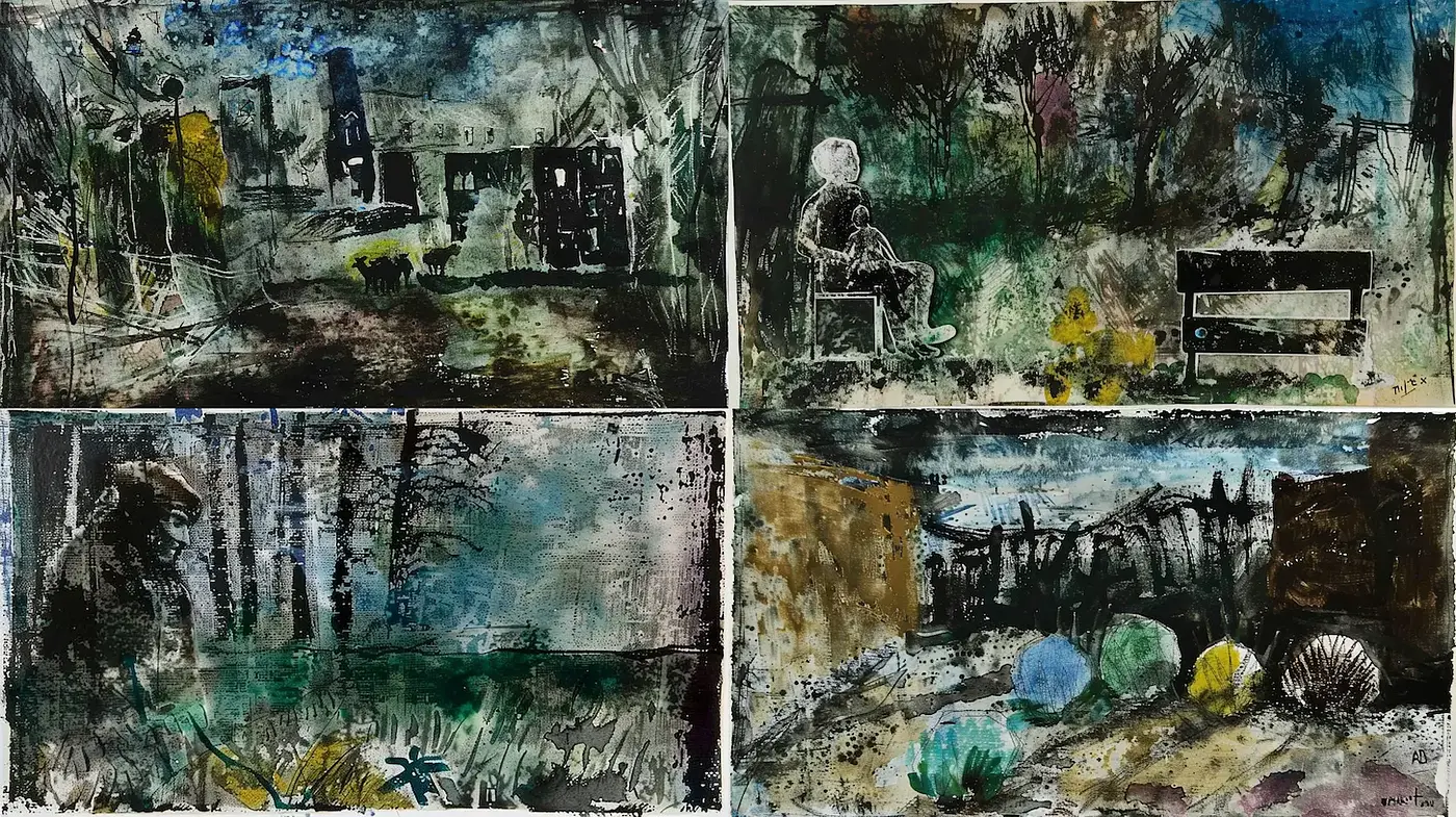 Moody and textured interpretation of nature with abstract elements - Midjourney sref style