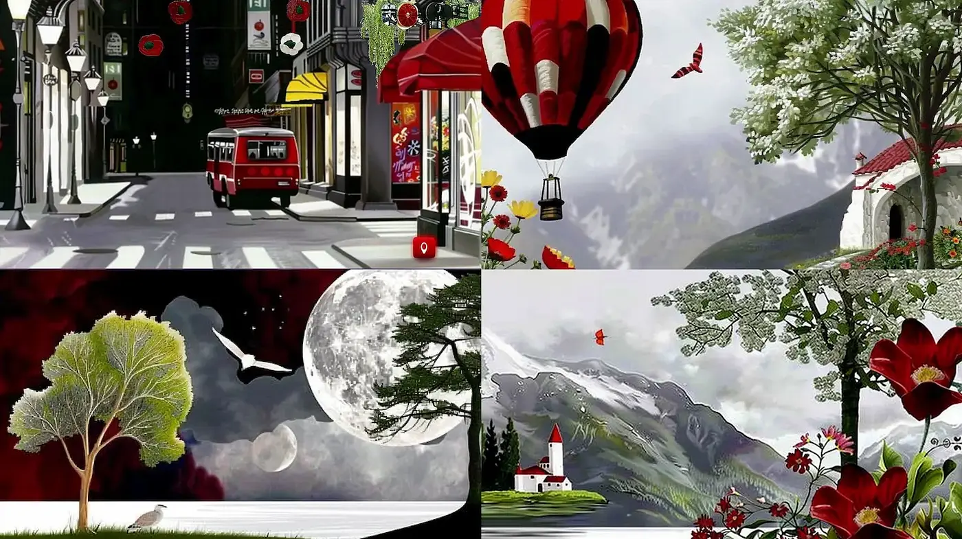 Diverse yet Harmonious Artistic Landscapes with a Touch of Fantasy - Midjourney sref style