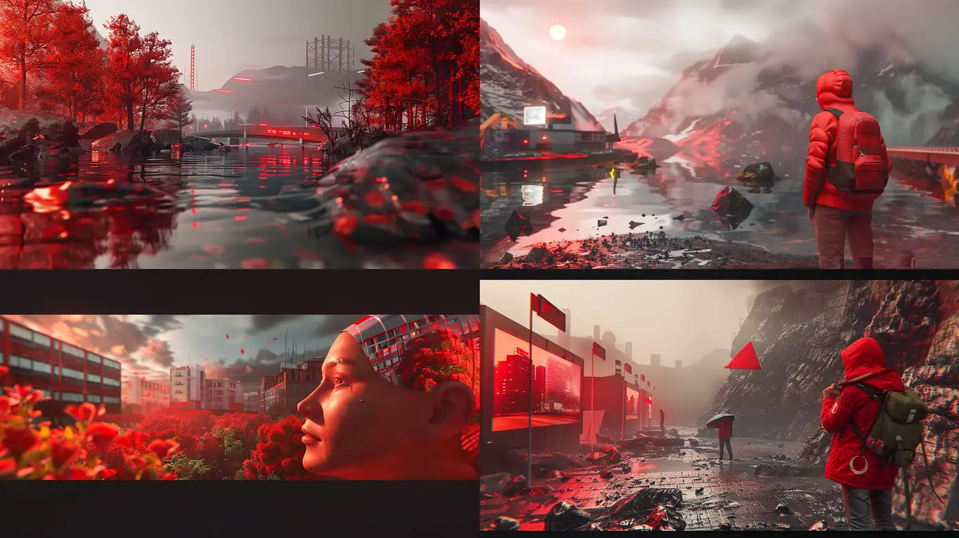 Dystopian Red Haze: Consistency in Apocalyptic Ambiance and Hue - Midjourney sref style