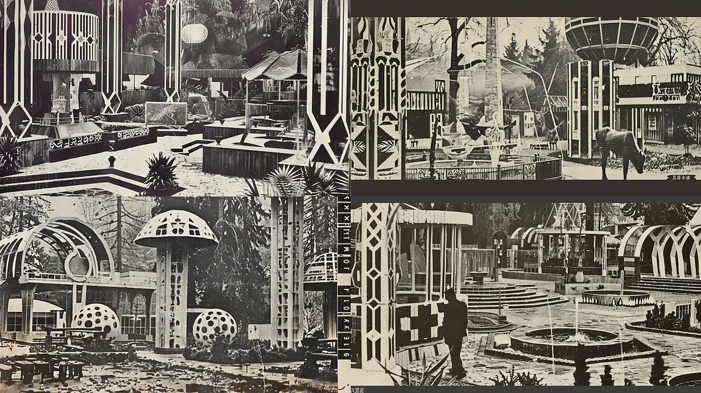 Art Deco-inspired architectural designs with a surreal twist - Midjourney sref style