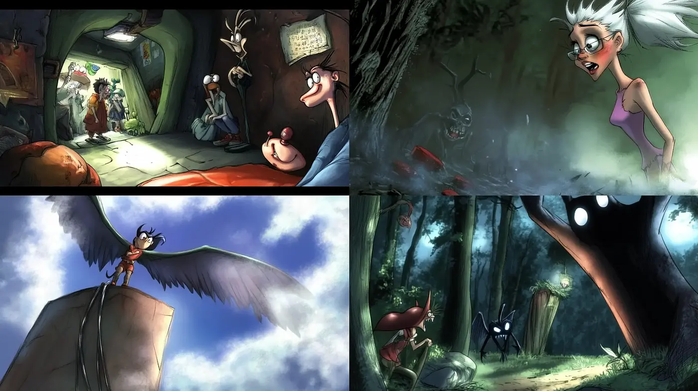 Lively Enchants in Moonlit Hues: A Consistent Dance of Dynamic Shades and Narrative Illustration - Midjourney sref style