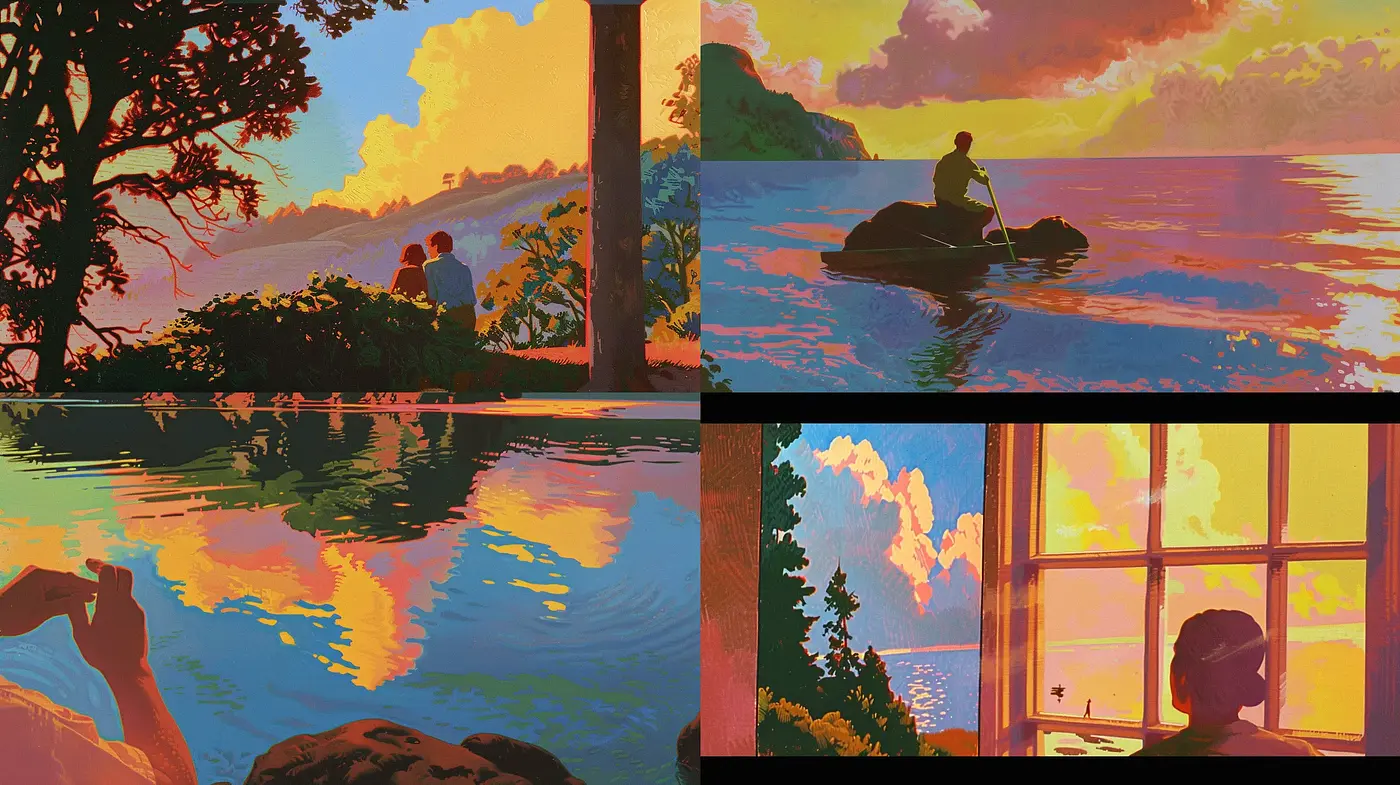 Serene Twilight Hues with Painterly Contours - Midjourney sref style
