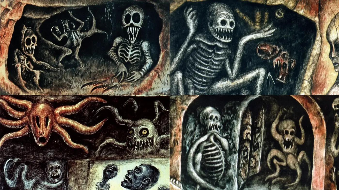 Eerie Macabre Tableaus with an Expressionist Undertone - Midjourney sref style