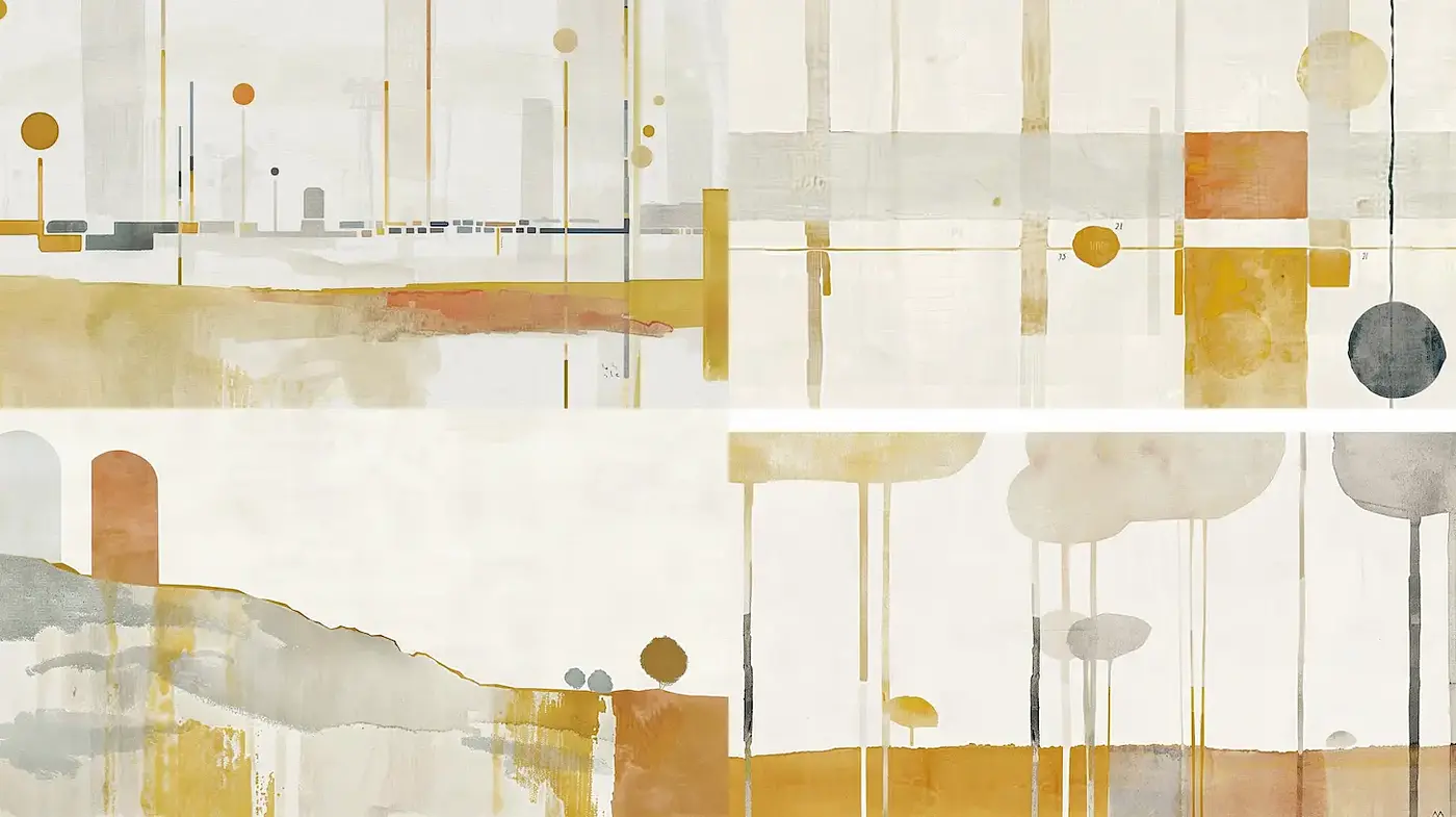 Contemporary Abstract Landscapes with a Harmonious and Subdued Color Palette - Midjourney sref style