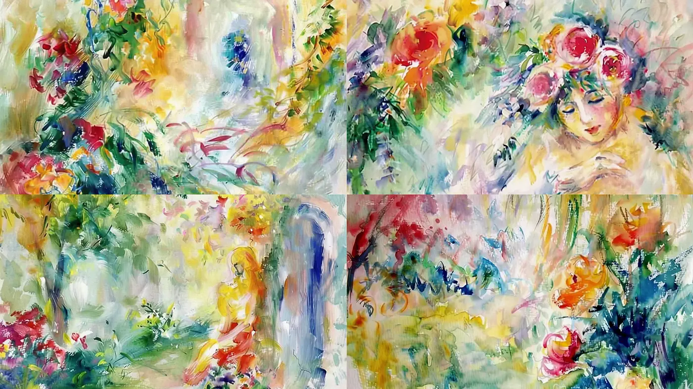 Ethereal Brushwork in Dreamy Garden Hues - Midjourney sref style