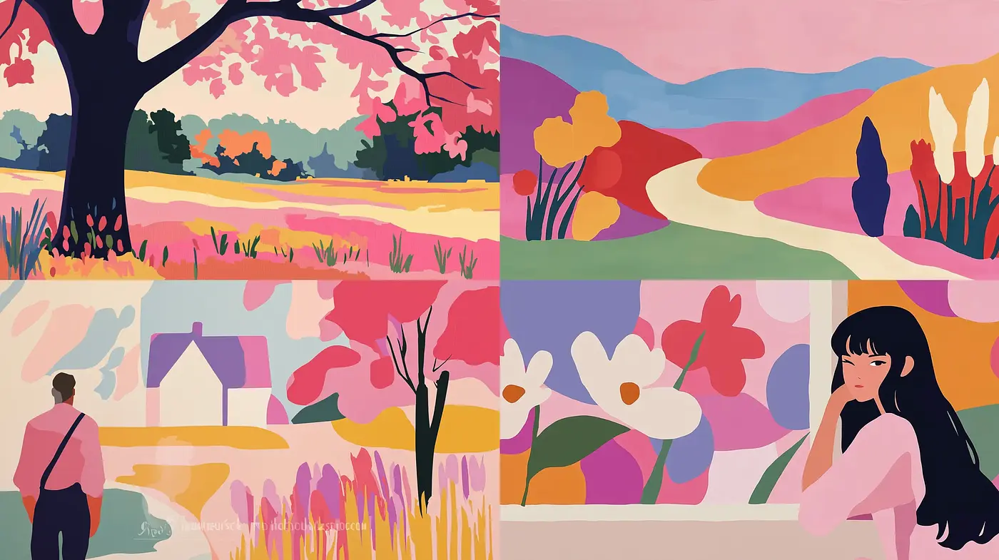 Contemporary Pastoral and Botanical Illustrations in Soft Tones - Midjourney sref style