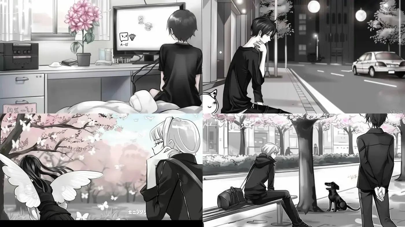 Monochrome Anime-Inspired Urban and Nature Scenes with Emotional Depth - Midjourney sref style