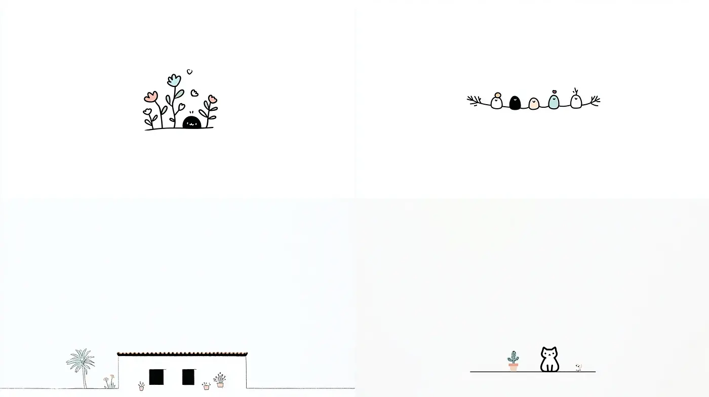 Minimalist Whimsical Illustrations with Playful Elements - Midjourney sref style