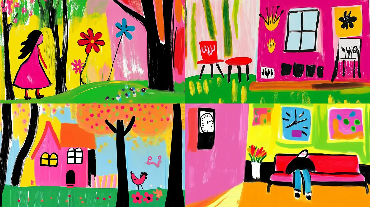 Vibrant Childlike Expressions in Bold Brushstrokes - Midjourney sref style
