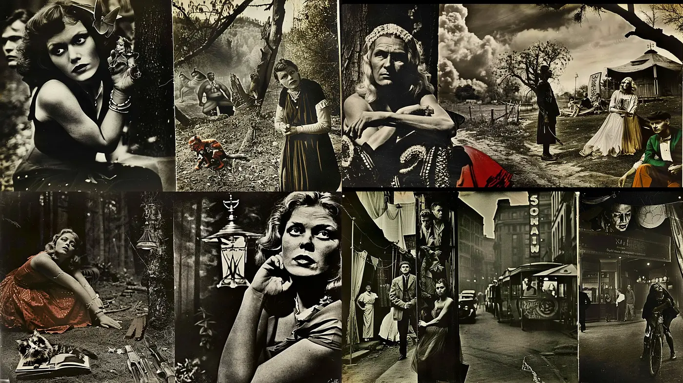 Sepia-Toned Nostalgic Narratives in Photographic Tableaus - Midjourney sref style
