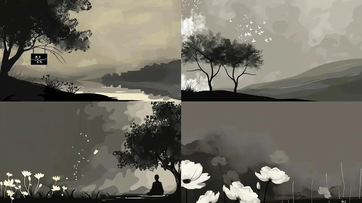 Serene and Ethereal Landscape in Monochrome - Midjourney sref style