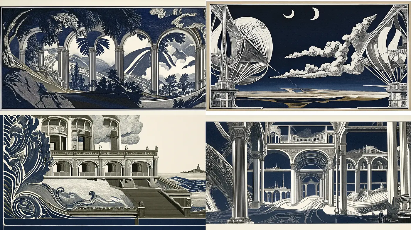 Nocturnal Elegance in Monochromatic Art Deco Revival - Midjourney sref style