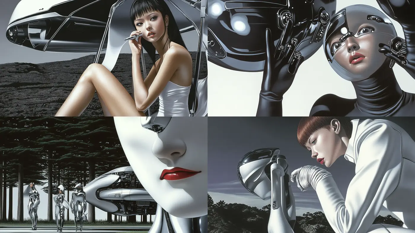 Futuristic Elegance with Hyper-Realistic Robotic Companions - Midjourney sref style