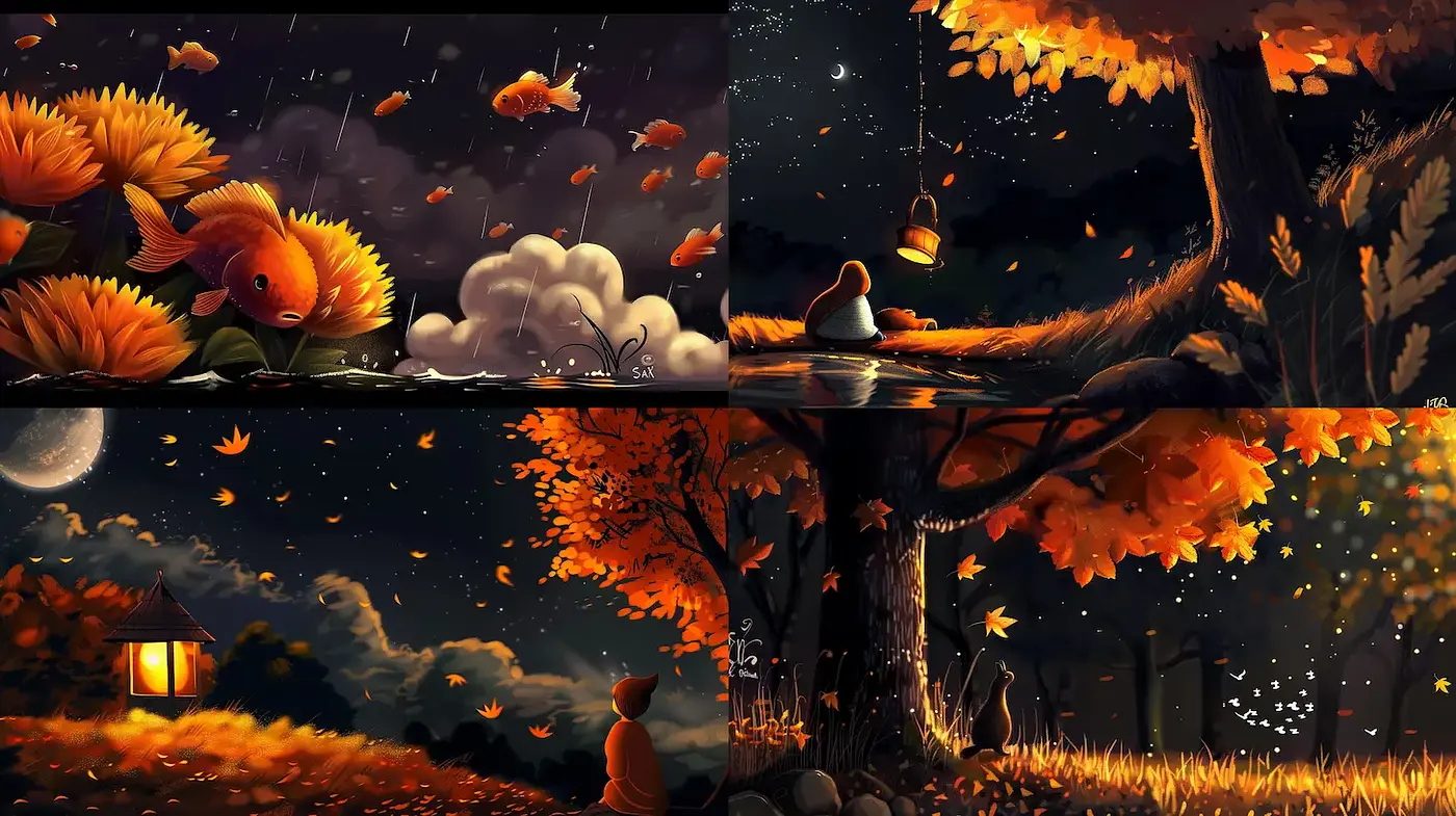 Whimsical Autumn Scenes with a Magical Touch - Midjourney sref style